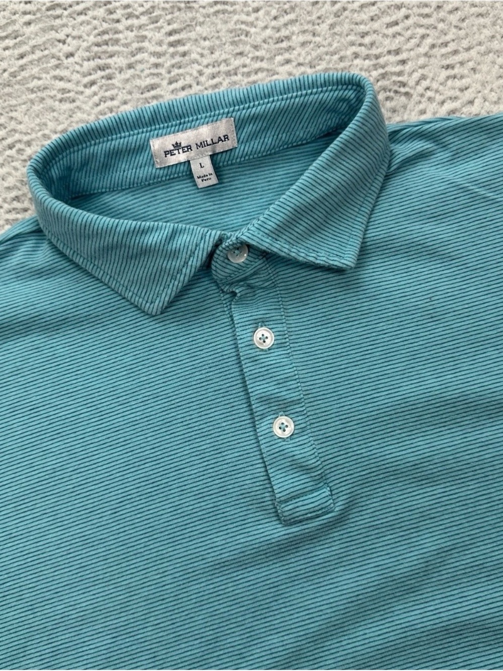 Peter Millar Men's Teal Striped Cotton Polo